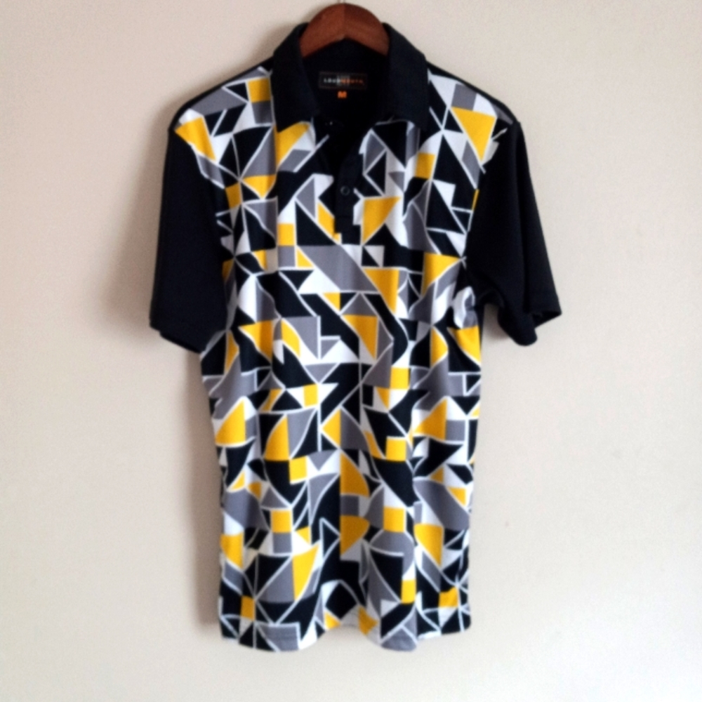 Loudmouth M Mens Shards Golf Polo Shirt Gold Gray on Black